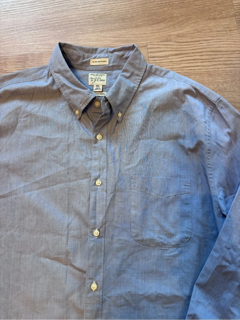 J Crew Men’s XL Oxford Button Down Shirt Slim Untucked Blue Office Chambray